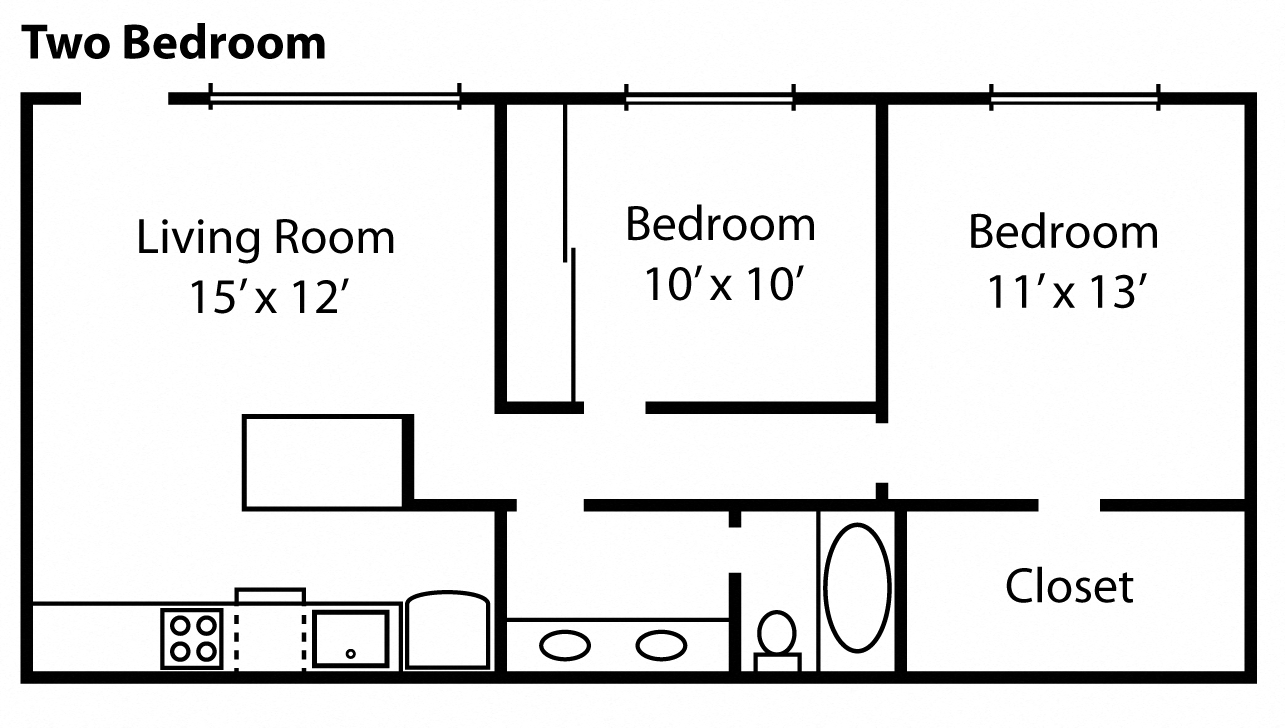 Floor plan for 2 beds, 1 bath, 815 sqft